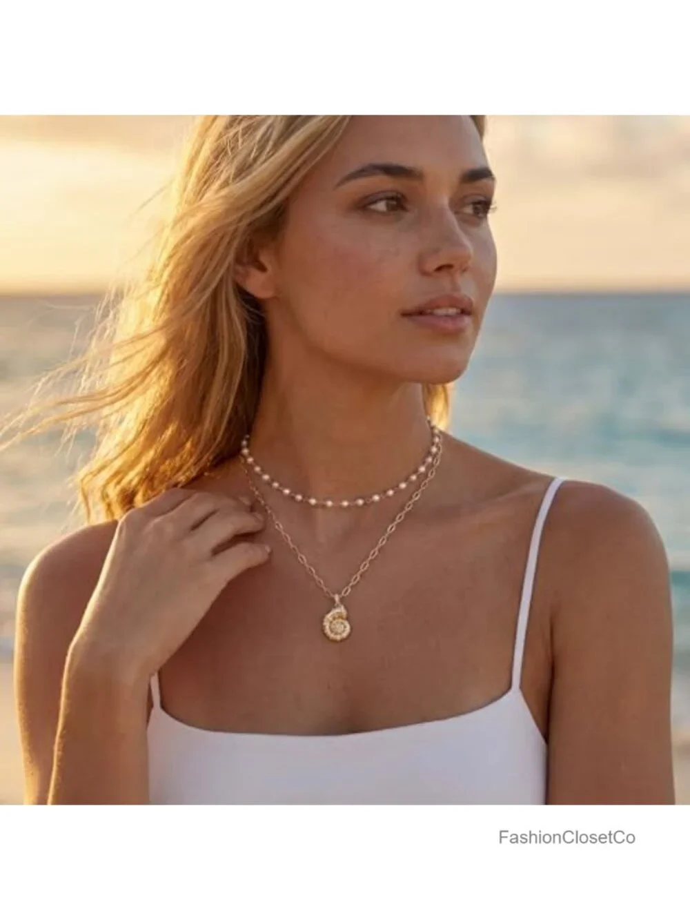 Gold Plated Shark Tooth Pendant Necklaces for Women Waterproof Seashell Charm